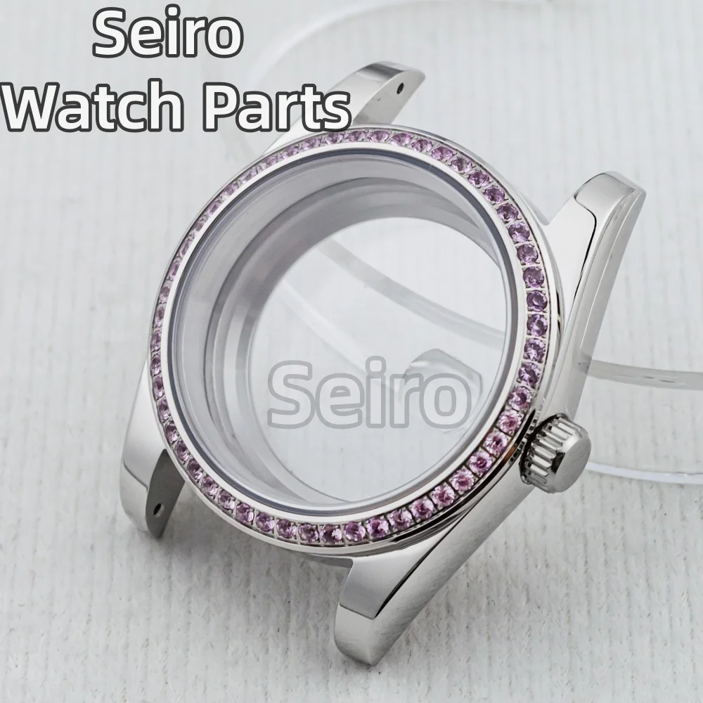 

Pink Blue Purple Diamond Bezel NH35 Watch Case 36mm Sapphire Waterproof Stainless Steel Lady Watch for 28.5mm Dial NH36 movement