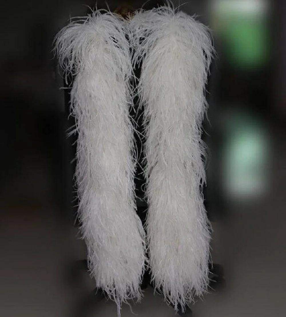 

Natural White Ostrich Feather Boa 6 10 15 20 30Ply Custom Fluffy Plumes For Wedding Dress Clothes Shawl Decoration Sewing Crafts