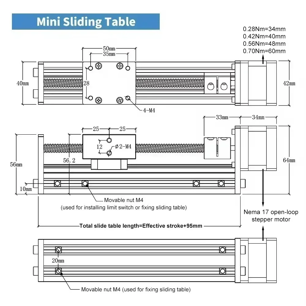 T-type Linear Rail Stage Nema 17 Motor Drive Kit Sliding Table Motor High Speed Self Lock Linear Table CNC XYZ Axis Router Table