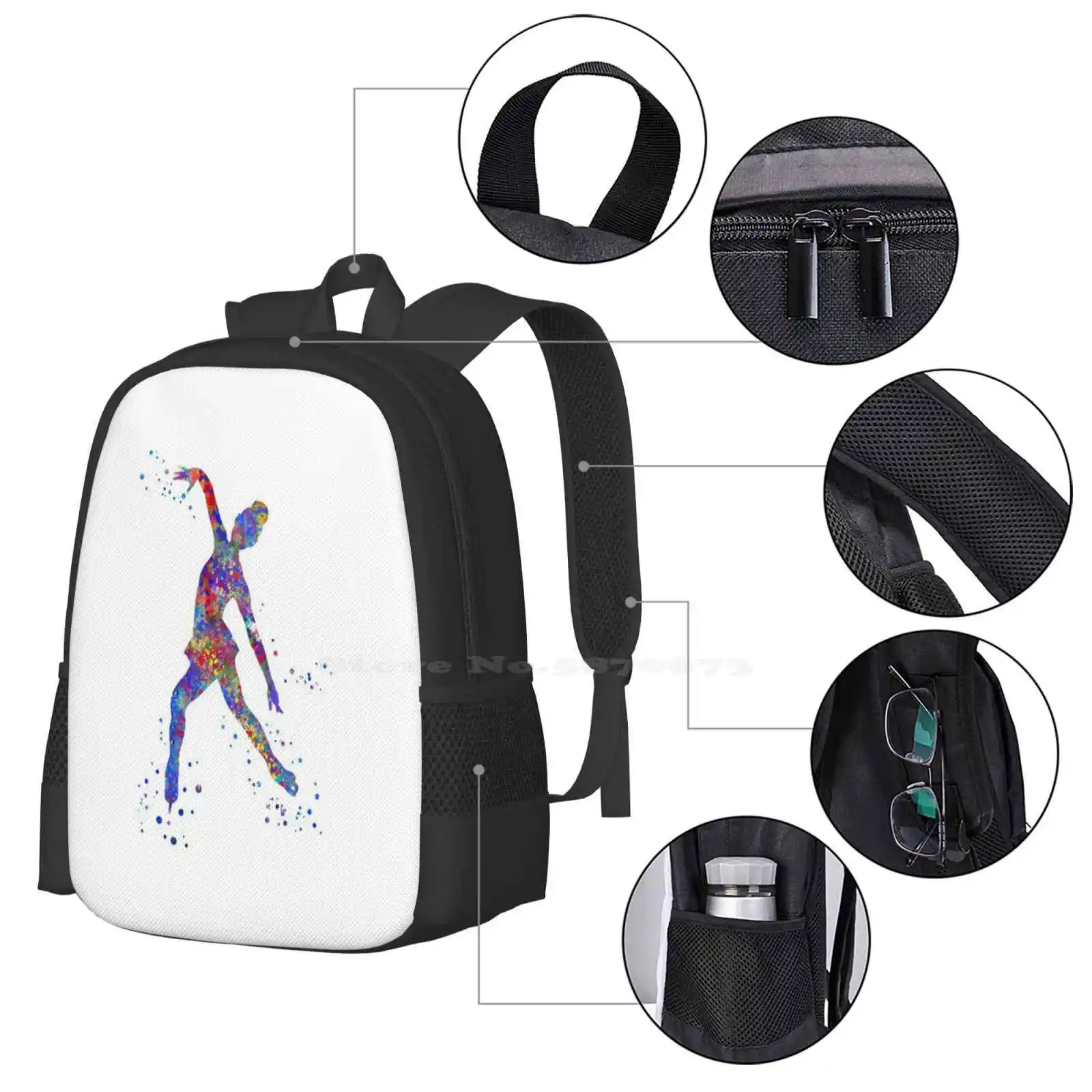 Ice Skating, Ice Skating Girl Hot Sale Schoolbag Backpack Fashion Bags Ice Skating Girl Ice Skating Woman Ice Skating Art