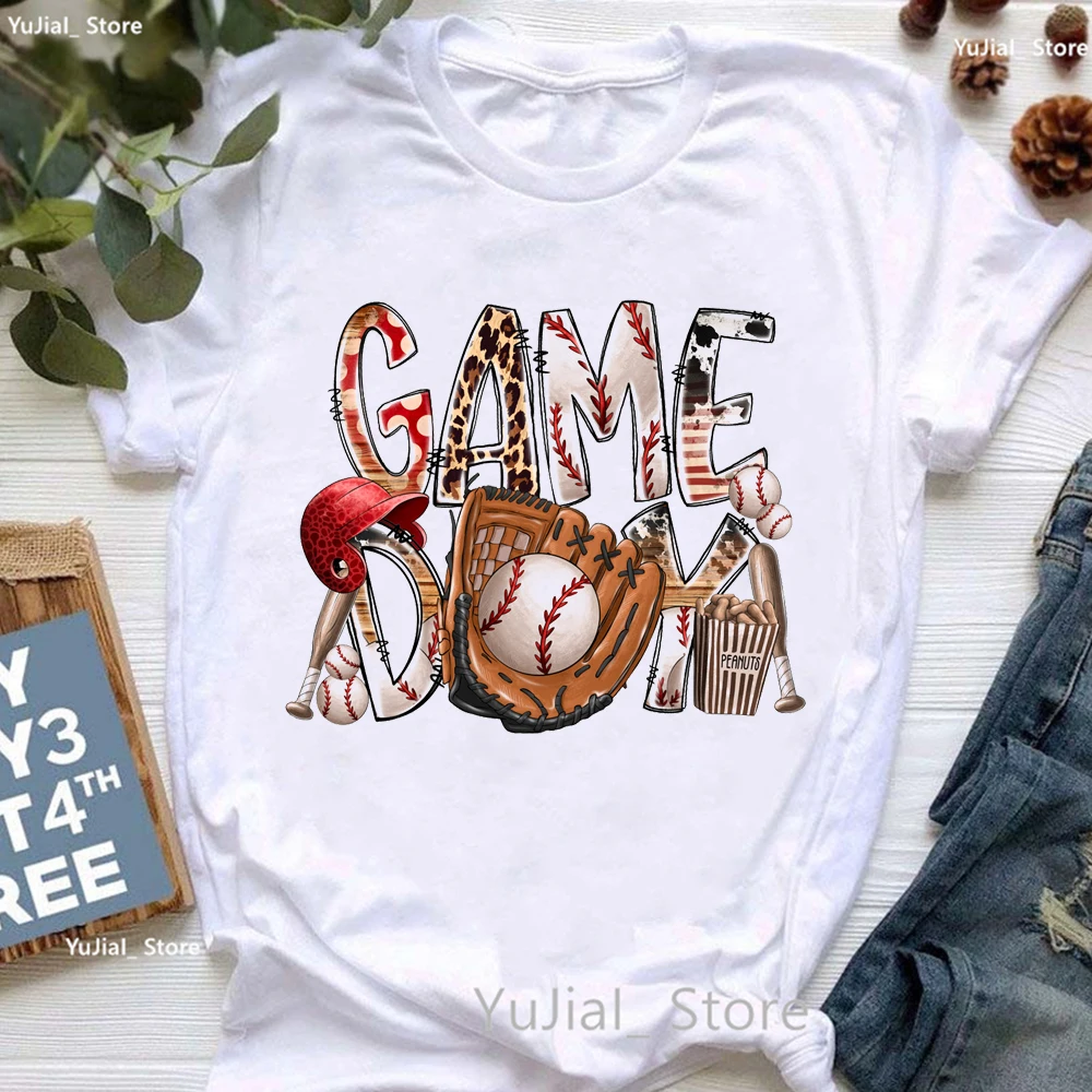 Funny Game Day Graphic Print T Shirt Girls Love Baseball Summer Fashion Tshirt Women Harajuku Shirt Leopard White T-Shirt Tops