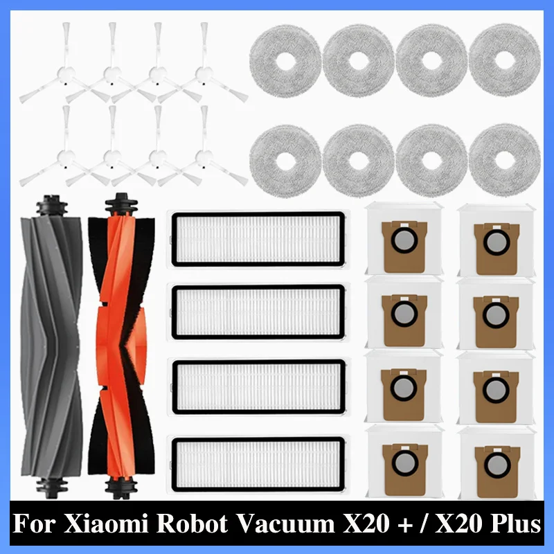 For Xiaomi Robot Vacuum X20 + / X20 Plus Dust Bag Mop Cloth Accessories Main Side Brush Hepa Filter Replacement Parts