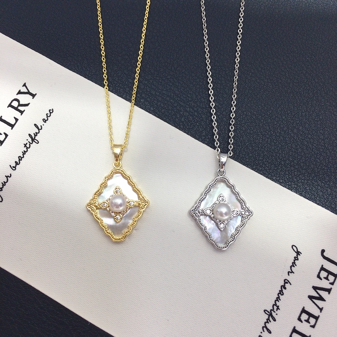 

ZHBORUINI Natural Freshwater Pearl Pendant Retro Irregular Court Style Rhombus Set with Zircon High Quality Pearl Necklace ﻿