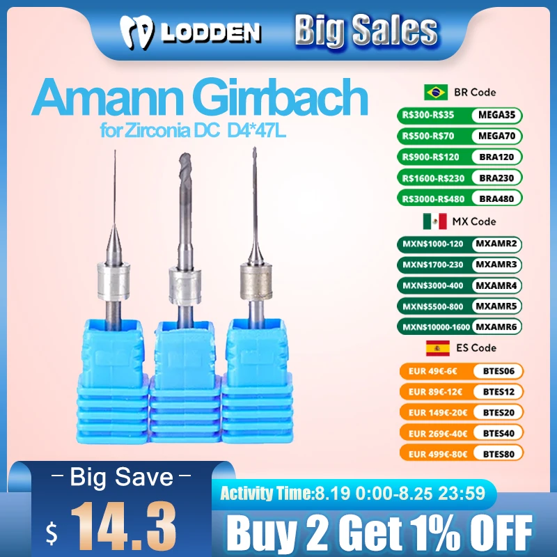 

Amann Girrbach Zirconia DC Milling Burs D3 Dental burs Diamond Grinding Drills 2.5/1.0/0.6/0.3 Dental Lab Dentistry Material