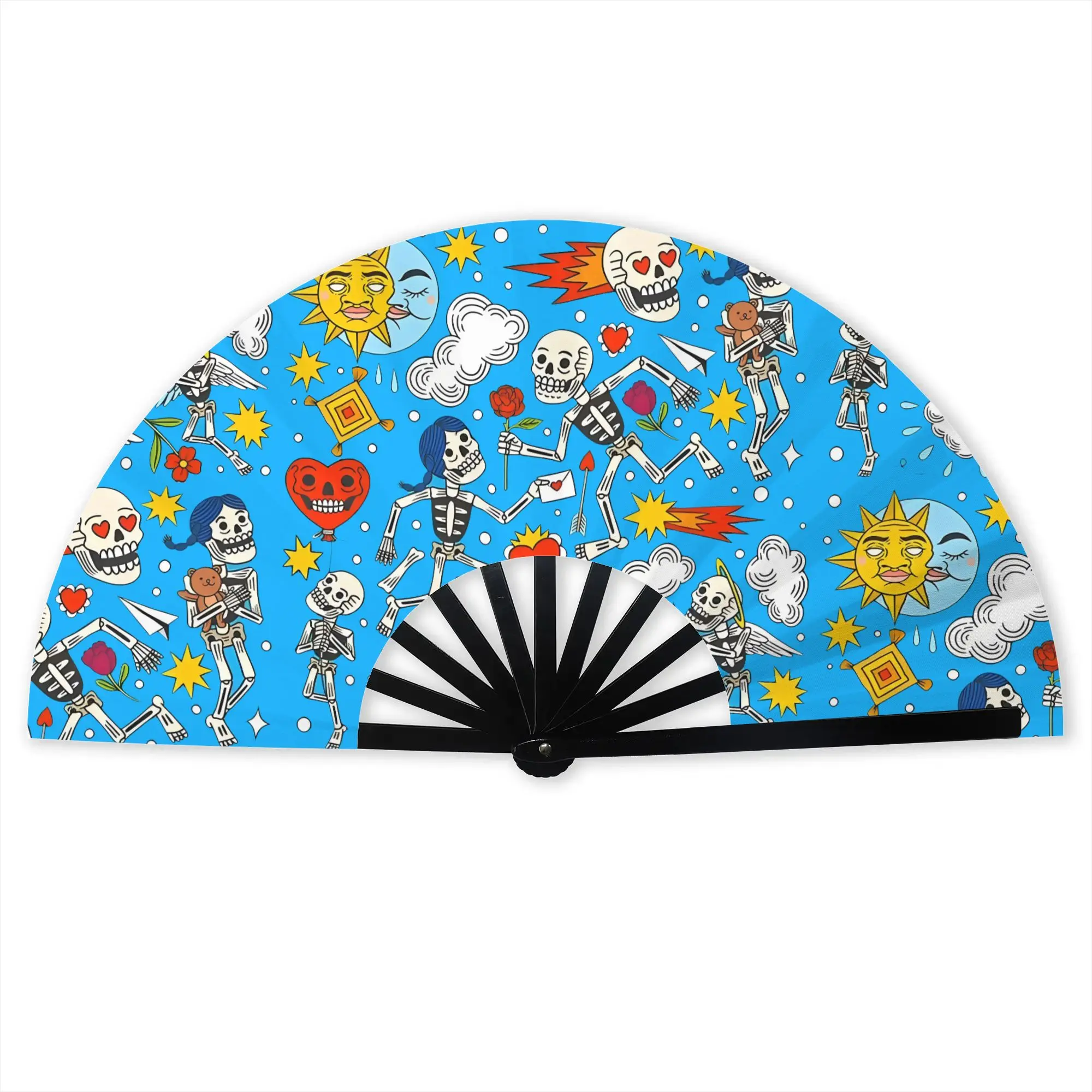 Cartoon Day Of The Dead Traditional Folding Fan Oriental Art  High-Quality Fans Gift  Exquisite Decorative Hand Fan
