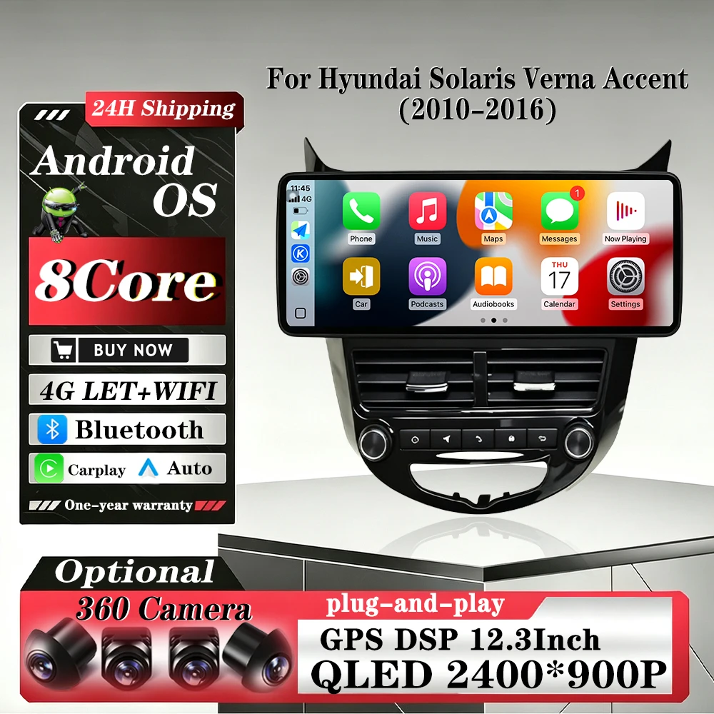 Android 16 Auto Car Radio For Hyundai Solaris Verna Accent 2010-2016 Multimedia Player Navigation Carplay Head Unit Stereo Audio