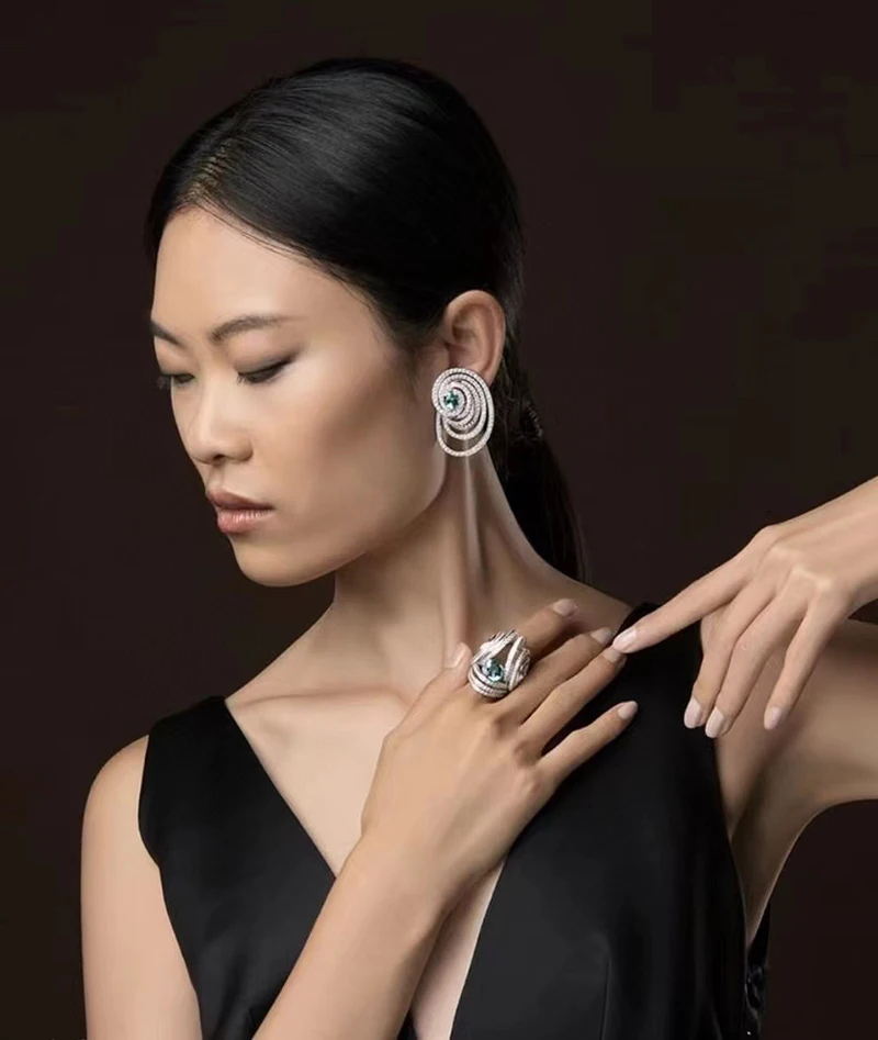 SENYU Twine Hollow Design Big Earring Paved Cubic Ziraonia Luxury Women Party High Quality CZ Dubai Bridal Earrings for Wedding