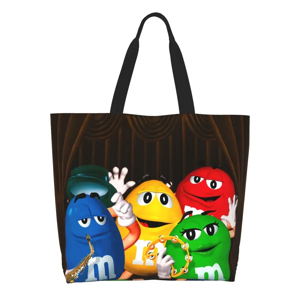 

Переработка M&M's Chocolate Candy Meme Сумка для покупок Женская парусиновая сумка через плечо Портативные сумки для покупок для продуктов