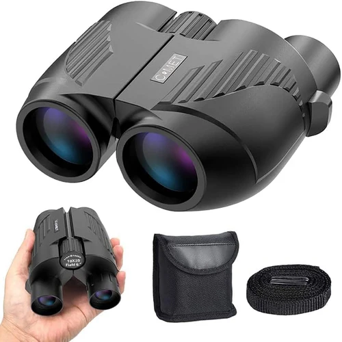 Binoculares compactos 10X25 para adultos y niños, ocular grande, binoculares impermeables, prisma Bak4 de fácil enfoque para observación de aves y senderismo