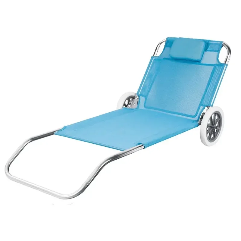 for Outdoor Foldable Sun Lounger Beach Bed with Wheels
