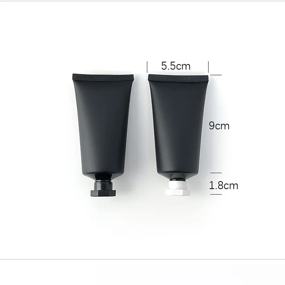 50g 50ml tubo macio de plástico preto fosco creme de cuidados com a pele loção corporal recarregável garrafa de apertar recipiente cosmético vazio 20 peças
