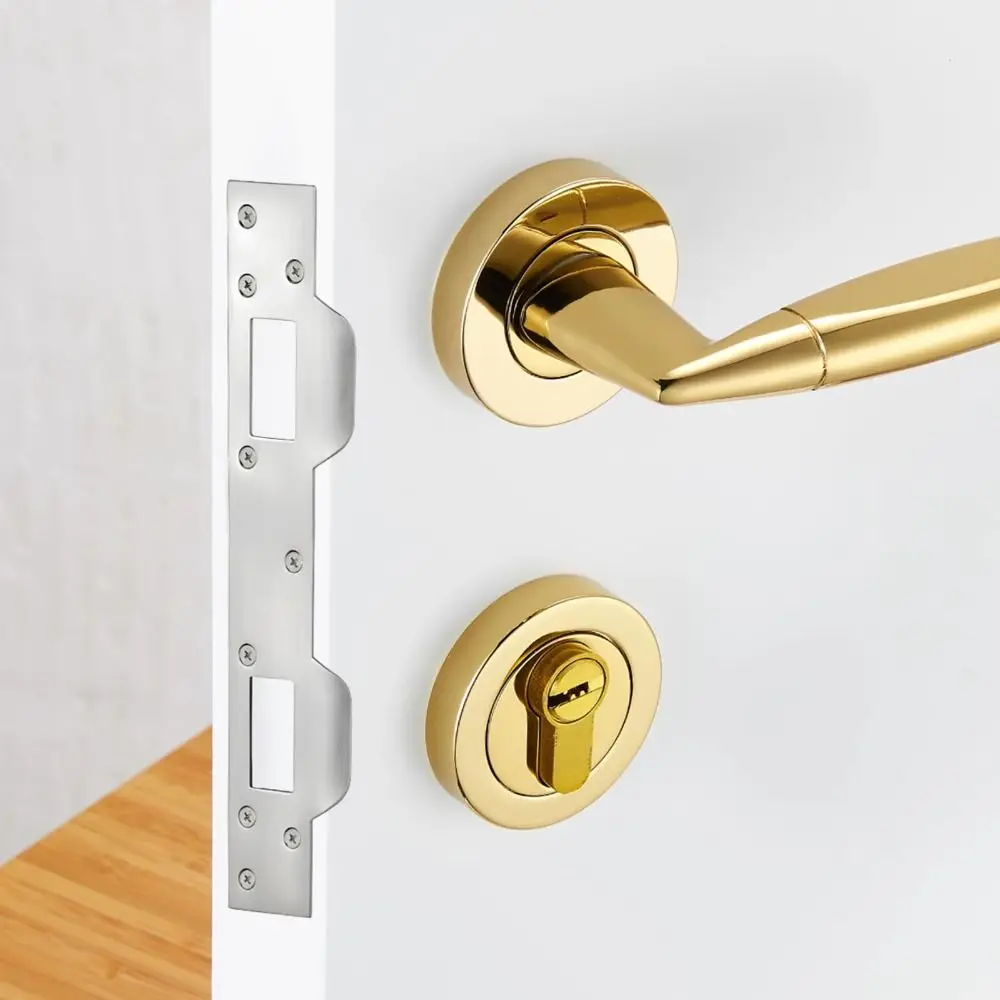 Metal Door Strike Plate Rustproof Security Front Door Security Devices with 5-1/2 Inch Hole Double Holes