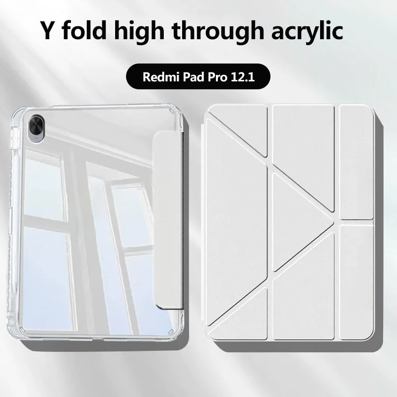 Acrylic Case For Redmi Pad Pro 12.1 Pro 5G 12.1 SE 11 8.7 Xiaomi Pad 5 6 Pro Poco Pad 5G 12.1 Y-fold Stand Cover With Pen Slot