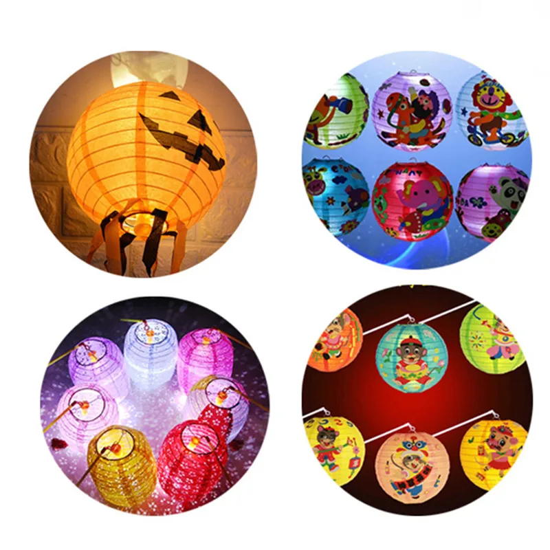 Lantern LED Light Battery Operated Paper Lantern Little Candle Flat Head Colorful Astigmatism Lamp Birthday Party Decorations