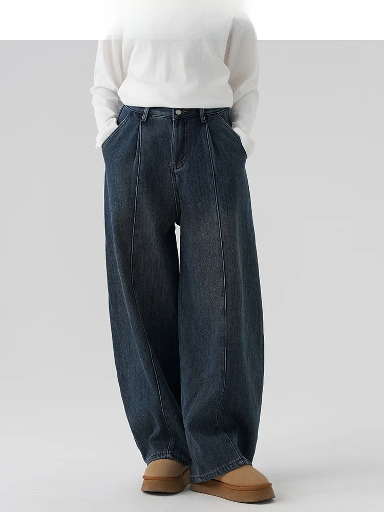 

Американские ретро-джинсы Thiened Fce для женщин, свободные, с высокой талией, широкие штанины, длинные брюки, зимние, бренд Sle Jiujiu