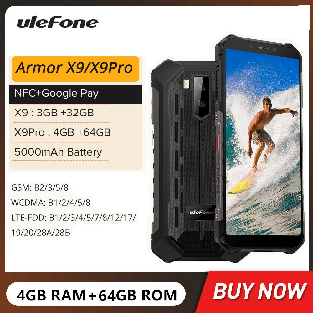 

Ulefone Armor X9 Pro Waterproof Rugged Smartphones 4GB+64GB 5.5 Inch Display Android 11 Cellphone 5000mAh 4G Mobile Phone NFC