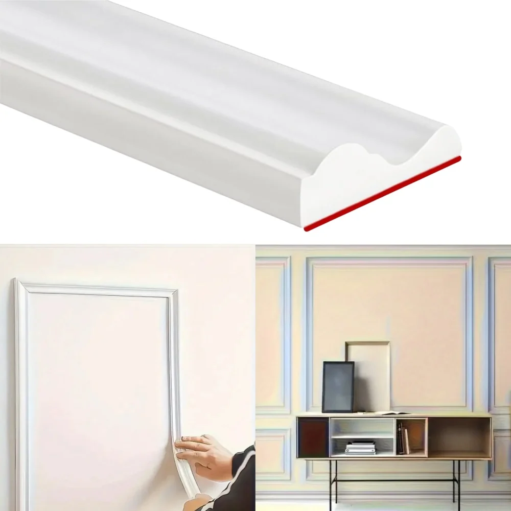 1roll 1mX3.2cm Flexible Peel and Stick Wall Molding Trim, White Self Adhesive Decorative PVC Moulding Strip Easy Cut