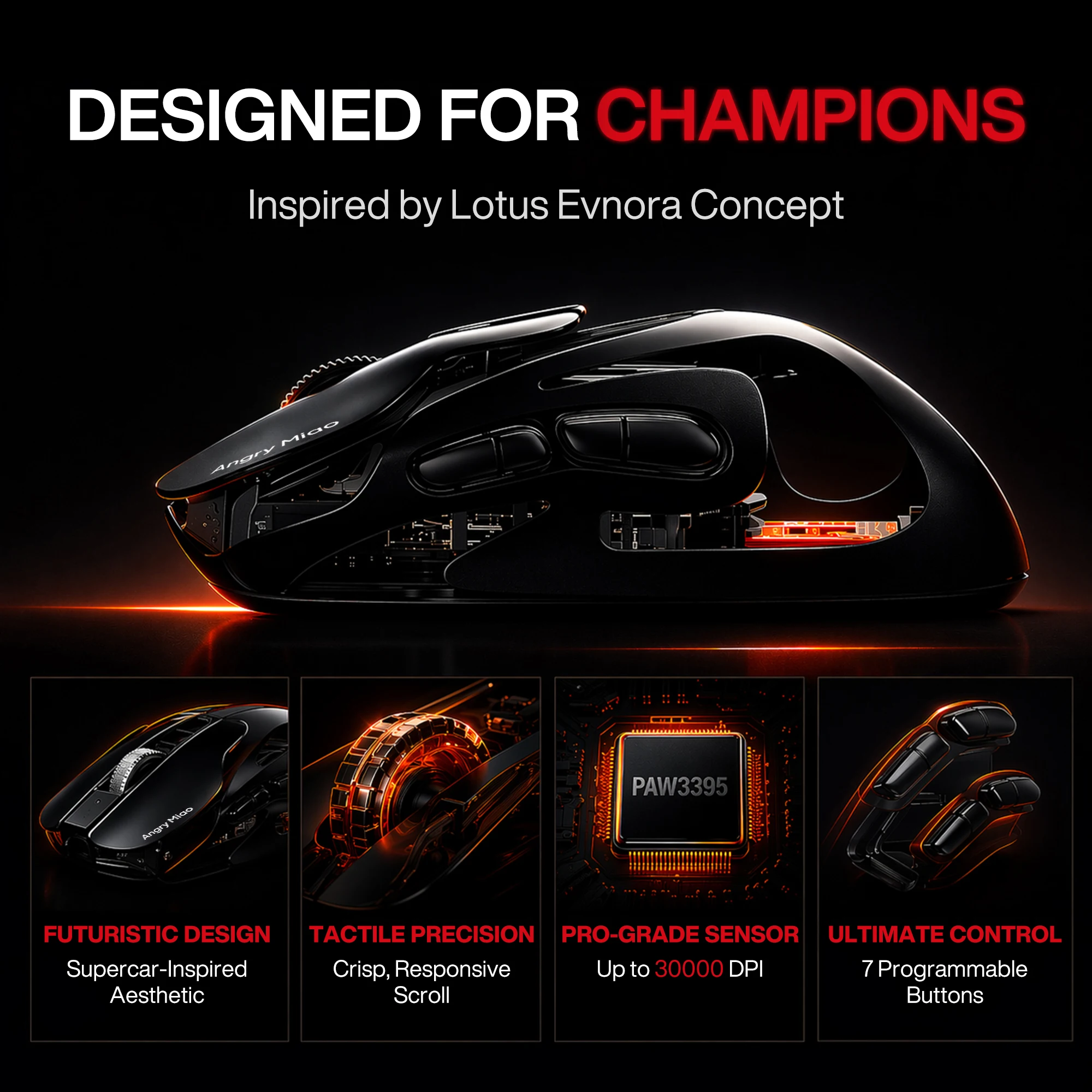 Angry Miao Infinity Gaming Wireless Mouse Metal Ultralight Hollow Hot-Swappable PAW3950 Dual 8K Wired Tri-Mode