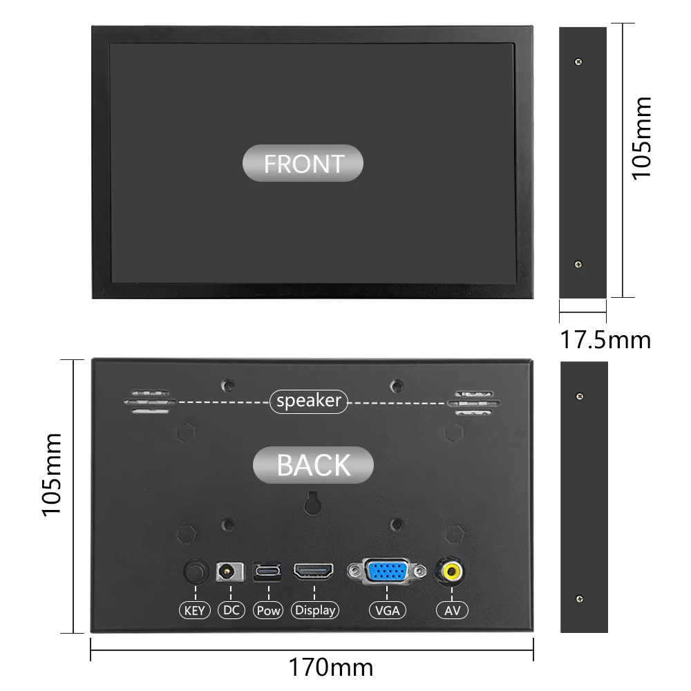 Tela LCD de alta definição, interface VGA HD AV, TFT 1024x600, adequado para câmeras domésticas, PC, projeto