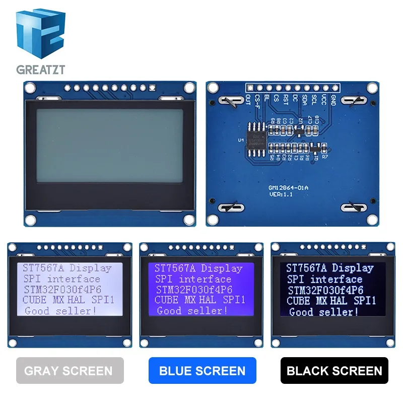 12864 SPI LCD Module 128X64 SPI ST7567A COG Graphic Display Screen Board LCM Panel 128x64 Dot Matrix Screen for Arduino