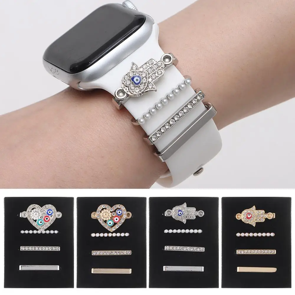 For Apple Watch Band Diamond Love Ornament Metal Charms Decorative Ring Creative Brooch Smart Watch Silicone Strap Bracelet