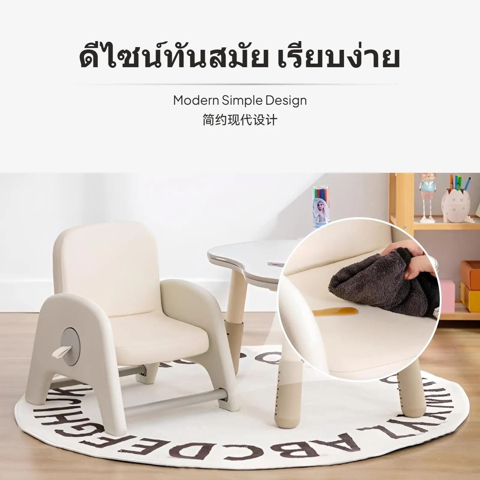 مكتب أطفال بارتفاع قابل للتعديل مع حشوة ناعمة، طاولة على شكل بيضاوي مع حدود من السيليكون، مثالي للمنزل والمنزل