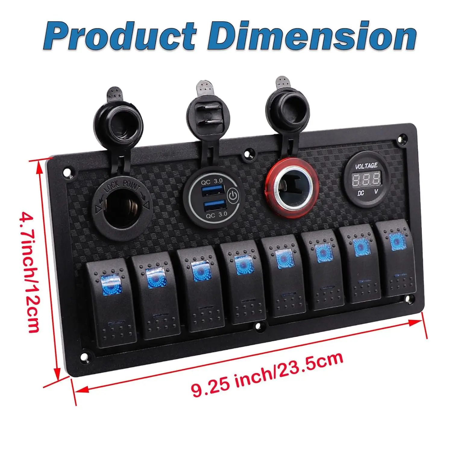 Novo design 8 gangues AI painel de interruptor rocker duplo QC 3.0 USB tomada de carregador de carro com display de tensão