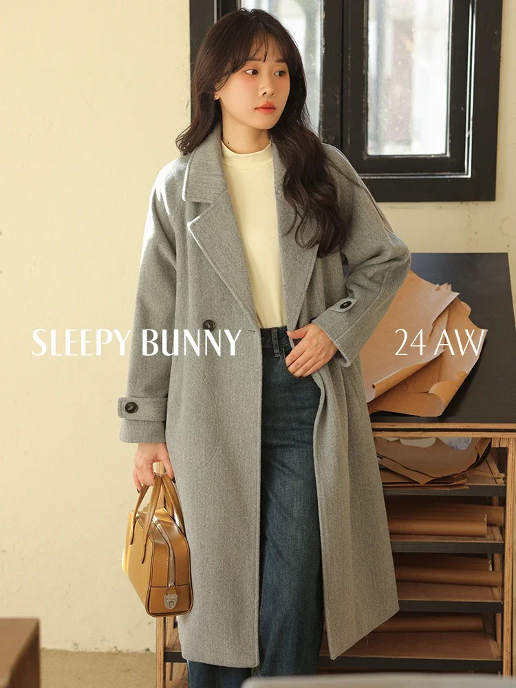 

Winter Korean Retro Style Elegant Wool Coat Women Classic Notched Lapel Mid-Length Overcoat Warm Casual Outerwear Fashion 2024