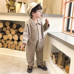 Children Long Sleeve Jumpsuit Baby Overall Pants Korean Fashion Kids Clothes 2024 Spring Boys Girls Toddlers Rompers Jumpsuits