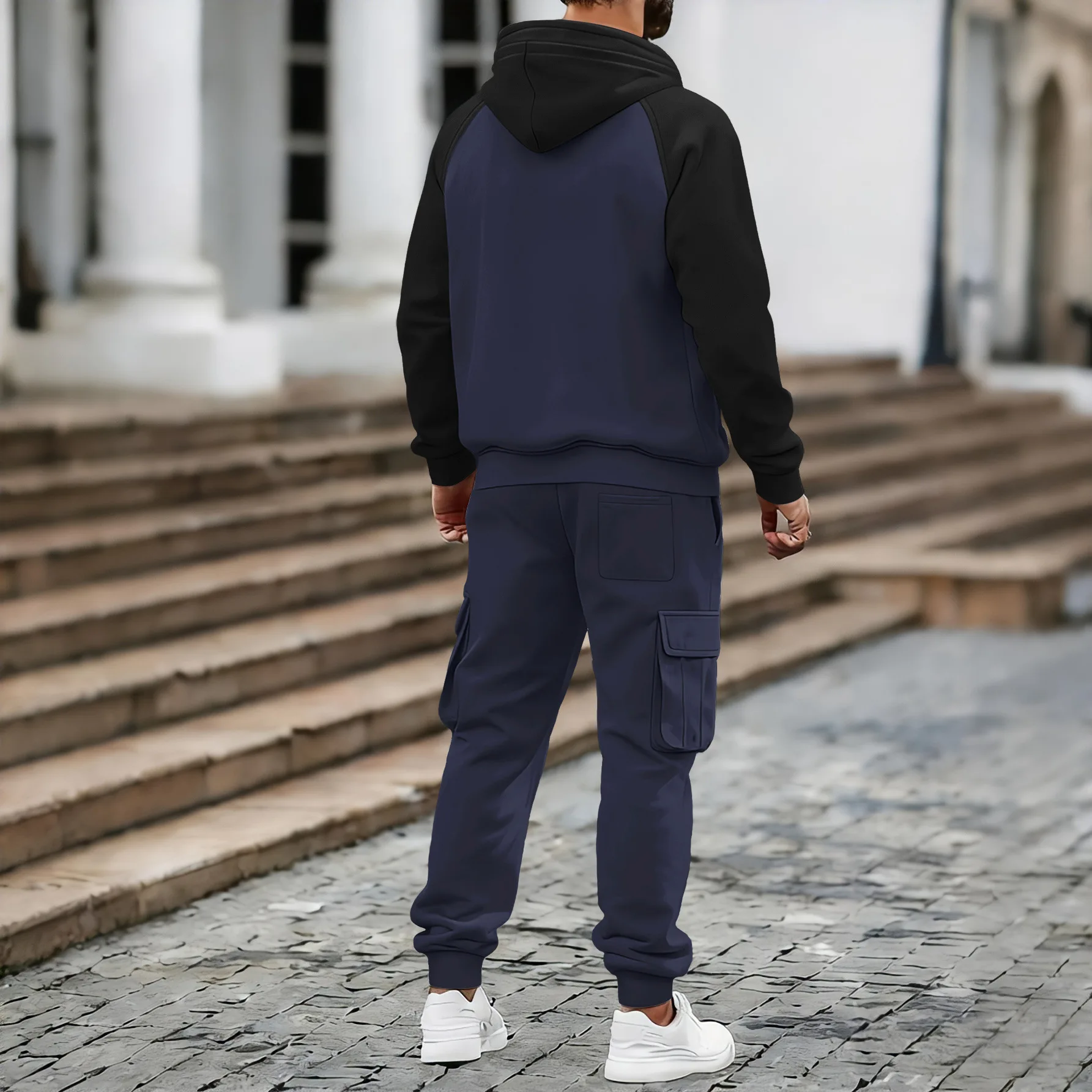Herren Amerikanischer Oversize-Anzug mit Samtfutter Zweiteiliger Anzug mit Mehreren Taschen Arbeitskleidung Locker Sitzender Langarm-Oberteil und Hose Lässige Outdoor-Bekleidung – Detail 3