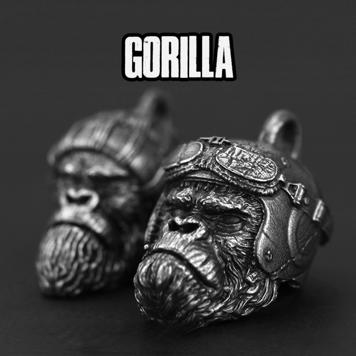 Pilot Helmet Gorilla Head Sculpture Brass Knife Bead Animal Orangutan Mosel DIY Woven Paracord Lanyard Charms Pendant Accessorie