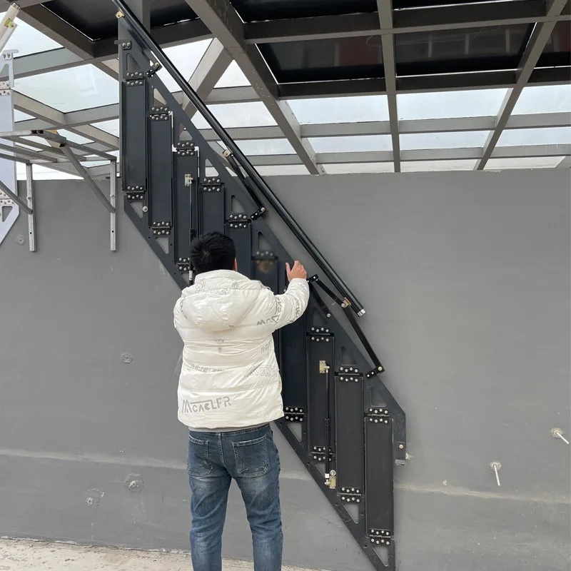 Wall Folding Staircase Attic Custom Indoor And Outdoor Iron Home Loft Small Duplex Second Floor Finished Villa Jump