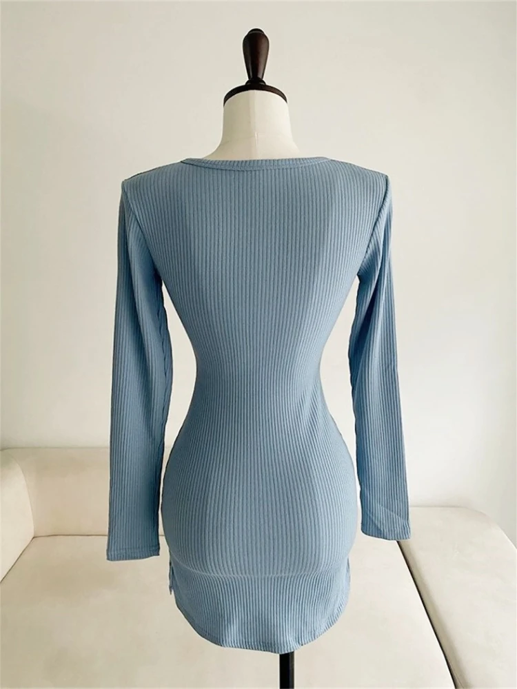 Mini robe pour femmes, col en V, boutons, pull Sexy, élégante, moulante, col mi-ouvert, couleur unie, manches longues, printemps automne 2026