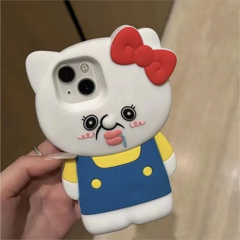 Korean funny comic 3D kitty white cat silicone case protection for iphone 15 14 13 12 11 14 pro max coque