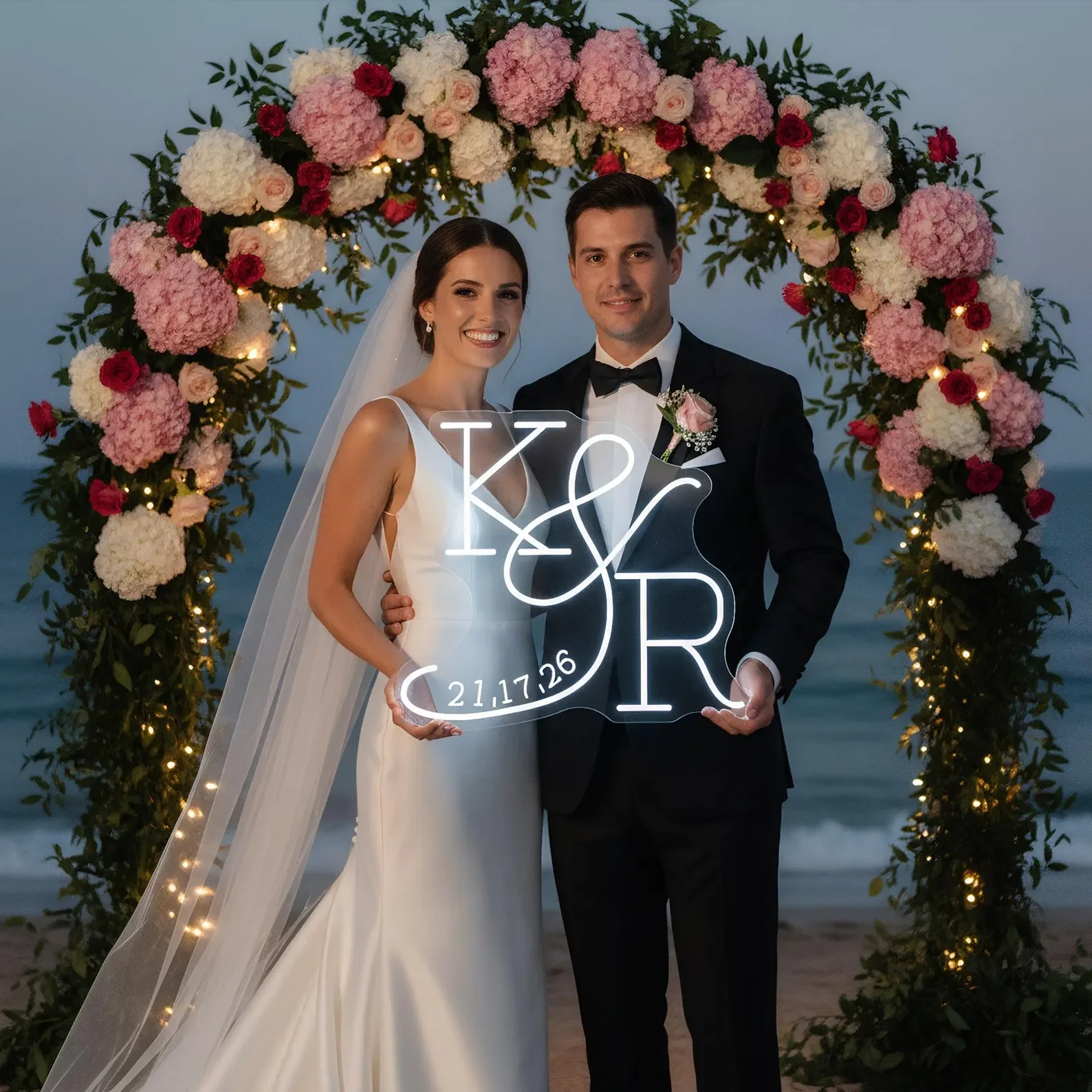 Custom Initials Name With Date Neon Sign,Minimalist Wedding Initials Neon Sign,Wedding Party Backdrop Wall Decor,Wedding Gifts