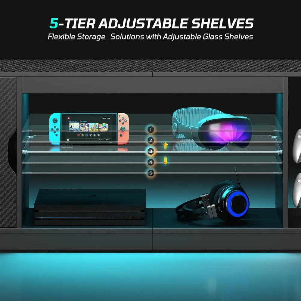 حامل تلفزيون LED من Bestier لتلفزيون 55/60/65 بوصة، مركز ترفيه الألعاب مع خزانة لـ PS5، Xbox، خزانة تلفزيون حديثة مع ضبط