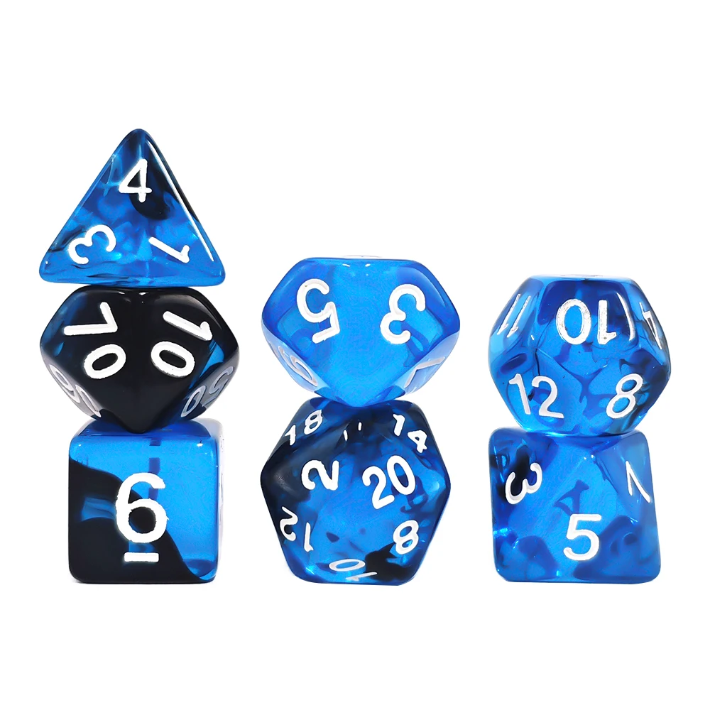 7Pcs/set Blue Blend Transparent Dice Set Acrylic Material Dice DND RPG MTG Dragons Games Dice Set Role-playing Board Games Dice