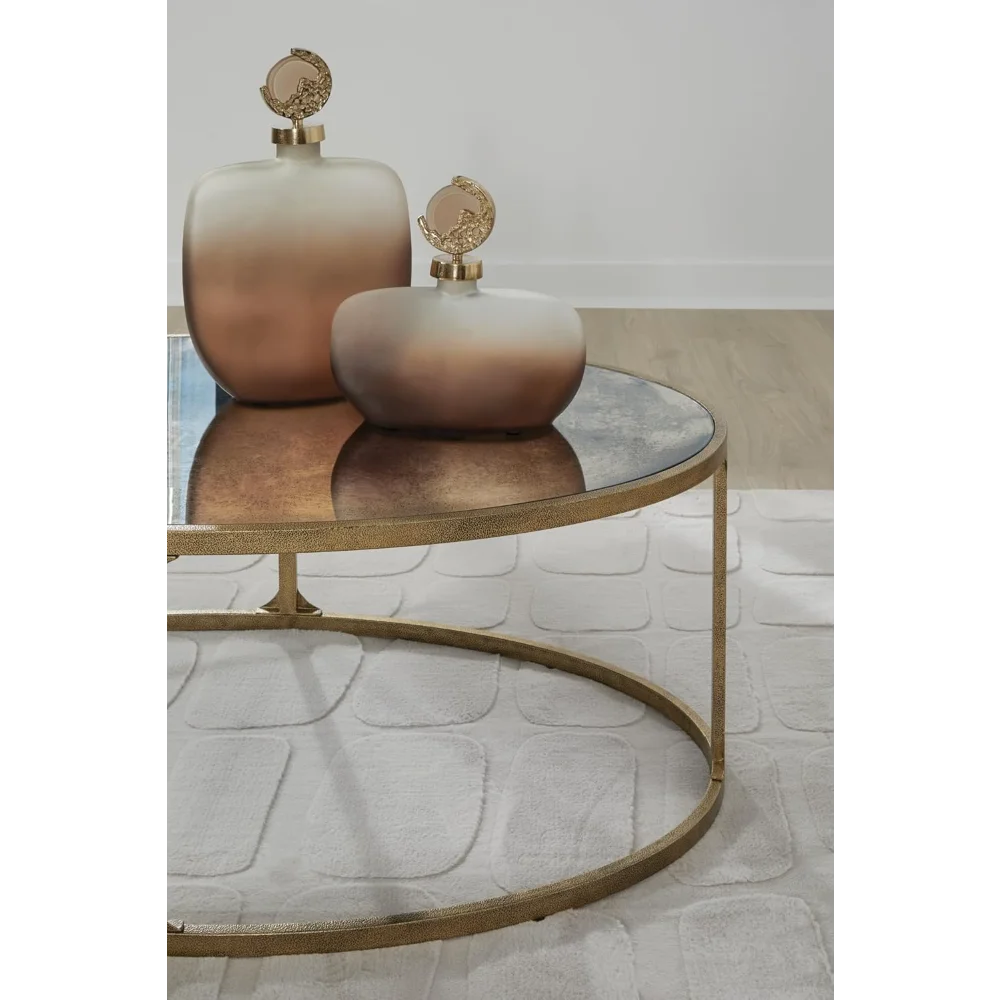 طاولة قهوة معدنية انتقالية بتصميم مميز مع سطح من الزجاج المقسى، معدنية #5