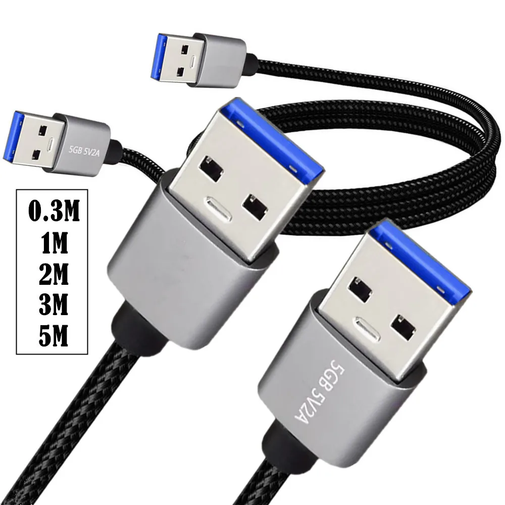 USB 3.0 AM to AM Cable USB A Male to Male Double Extend Cord 0.3M 1M 3M Compatible with Hard Drive Enclosures DVD Player Laptop