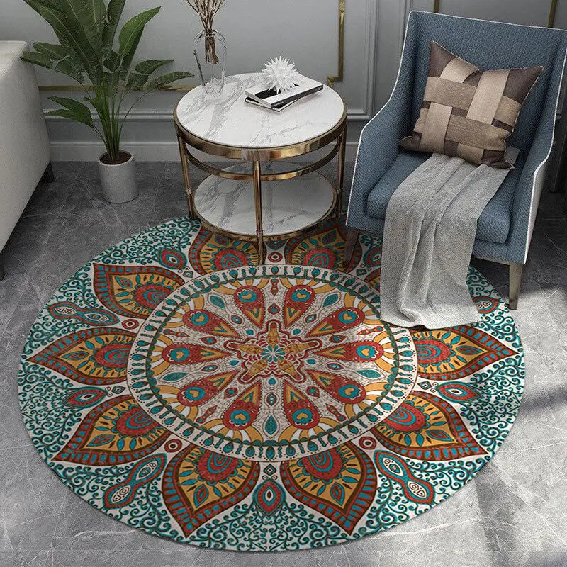 

Mantra Circular Carpet T Bohemian Style Living Room Carpet Ethnic Style Room Corridor Front Door Kitchen Bathroom Non Slip Mat
