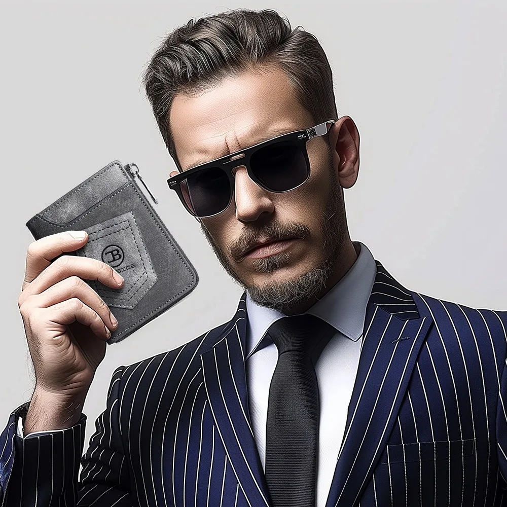 

High Quality Classic Men's Short Wallet Anti Theft Pu Leather Credit Card Holder Solid Color RFID Male Bifold Wallets Travel