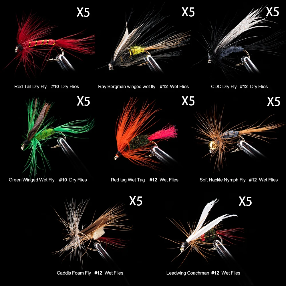 Goture 76/100 Pcs Fly Fishing Lure Kit Handmade Dry Wet Flies Nymph Streamers With Box #8-16 Hook Fly lure Bait For Trout Salmon