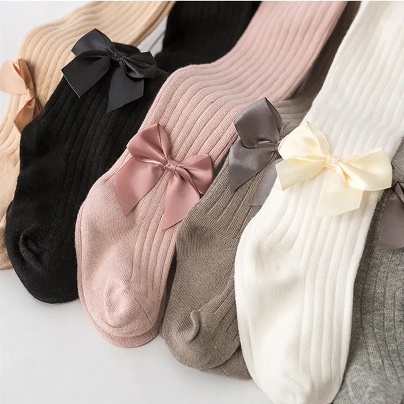 

0-10 Yrs Children Spring Autumn Winter Bowknot Tights Cotton Baby Girls Pantyhose Kids Knitted Collant Tights For Baby Girls