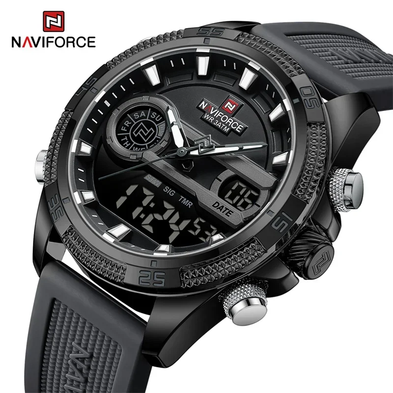 NAVIFORCE Quartz Watch For Men Silicone Bracelet Sport Wristwatches 30m Waterproof Alarm Clock Analog Digital Clock Reloj Hombre