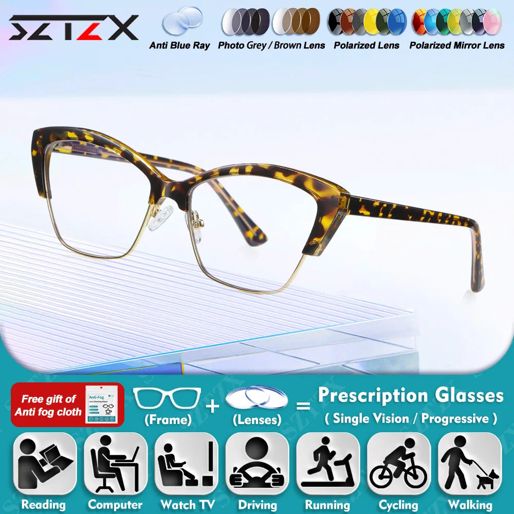 

SZTZX Trendy Butterfly Frame Photochromic Prescription Myopia Glasses Anti Blue Light Progressive Computer Eyeglasses For Women