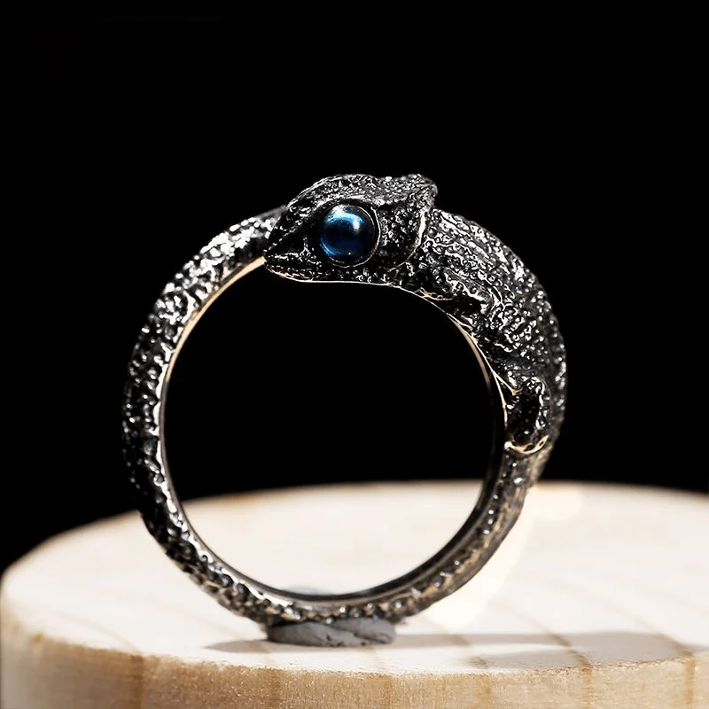 Retro 925 Silver Lizard Ring Unisex Trendy Design Couple Style Antique Thai Silver Animal Plated Accessory Fashion Jewelry