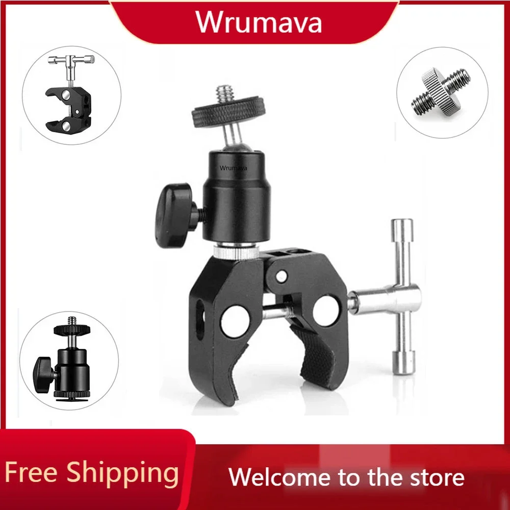 CNC Metal Camera Super Clamp Ball Head Clamp Magic Arm With 1/4'' Screw Hole for Mount Adapter Flash Light Mic Monitor Camera