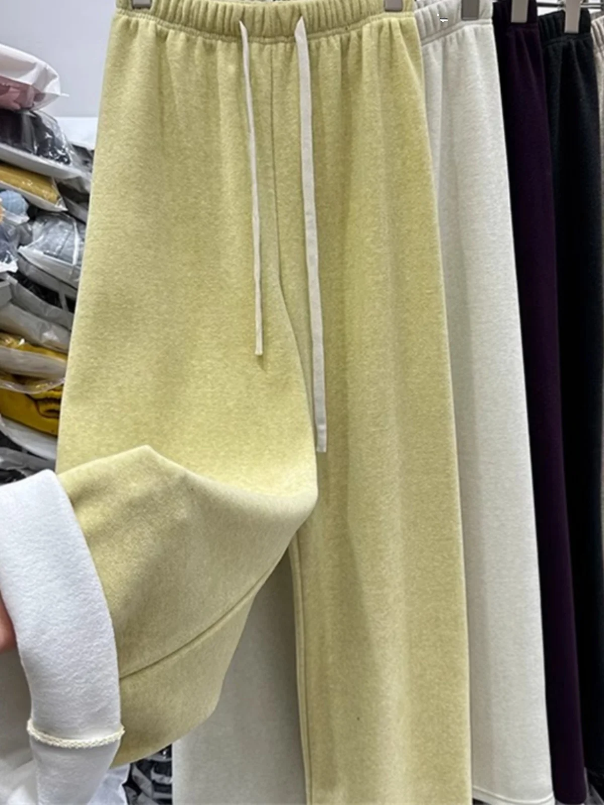 

Women's Fleece Lined Towel Pants High Waist Wide Leg Loose Fit Drawstring Slimming Trousers Korean Style Autumn Winter New Ar...