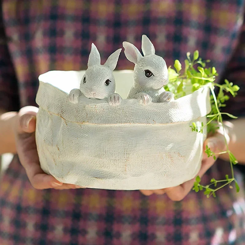 Simulation Lovely Rabbit Potted Green Plant Pot Cactus Succulent Container Sculpture Balcony Decors planters for indoor plants