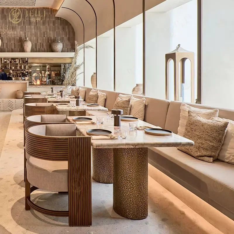 Nordic Elegant Commercial Restaurant Furniture Sets Square Table Curved Chair Long Bench Booth for South Africa Coffee Shop